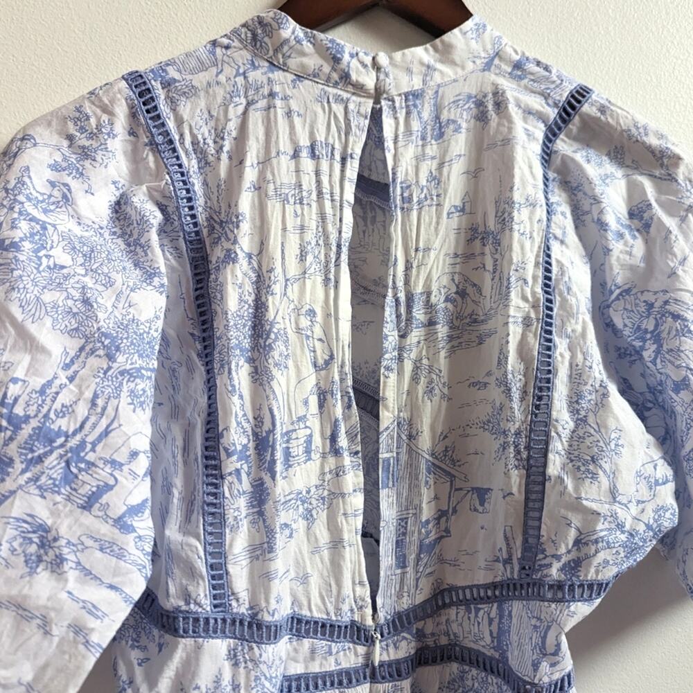 Asos Design Dress 2 Toile De Jouy Blue Ruffle Mini Womens - Picture 7 of 10
